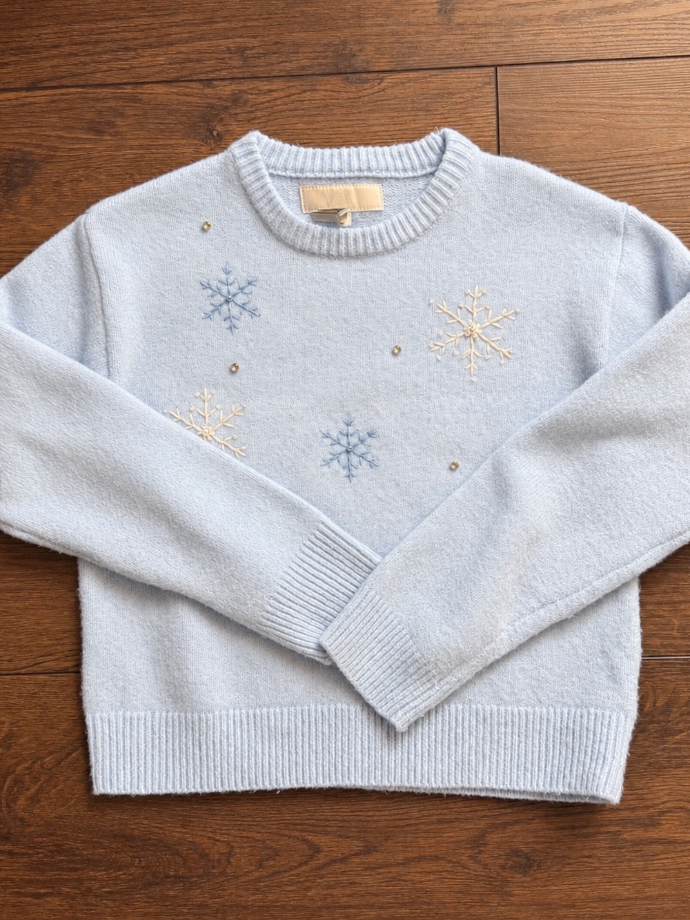 Zara Light Blue Snowflake Embroidered Crewneck Sweater Sz 11/12